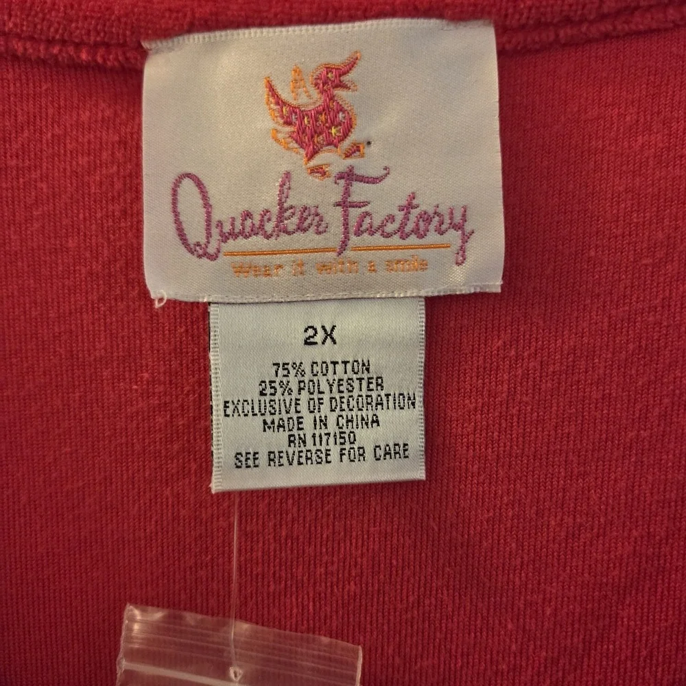 Quacker Factory sz 2X red velour/fleece pearl embellished top‎ NWT holiday